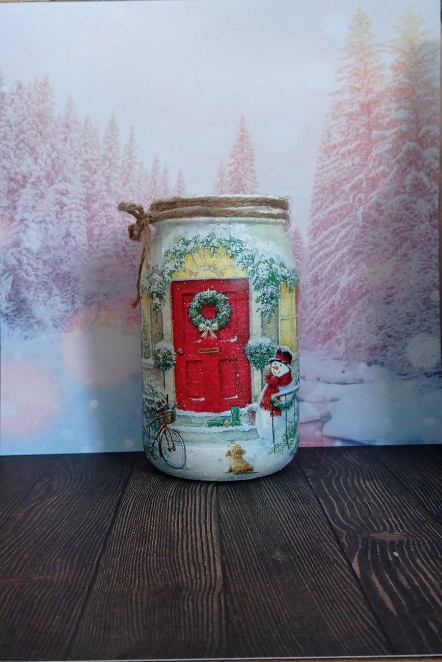 Mason Decorative Jar, Upcycled Glass Vases, Winter theme, Utensil Pots, Gifts