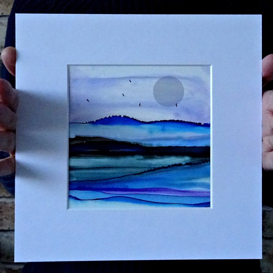 Mounted Giclee Print - Abstract Landscape - Alcohol Ink Painting - Scotland