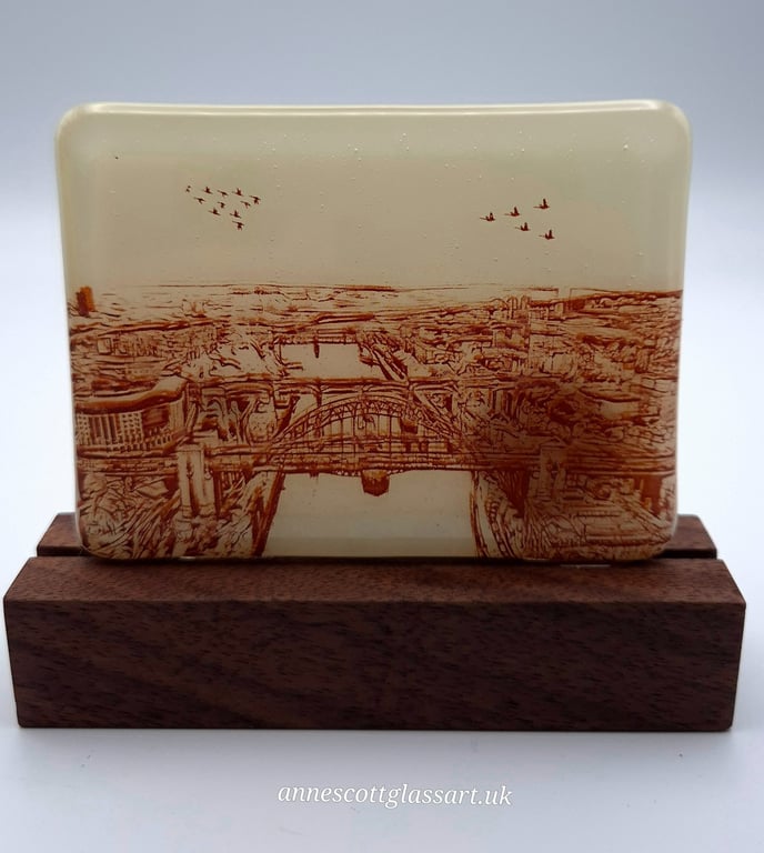 Tyne Bridges on French Vanilla Glass Panel on Block