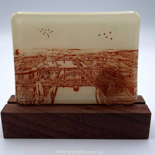 Tyne Bridges on French Vanilla Glass Panel on Block