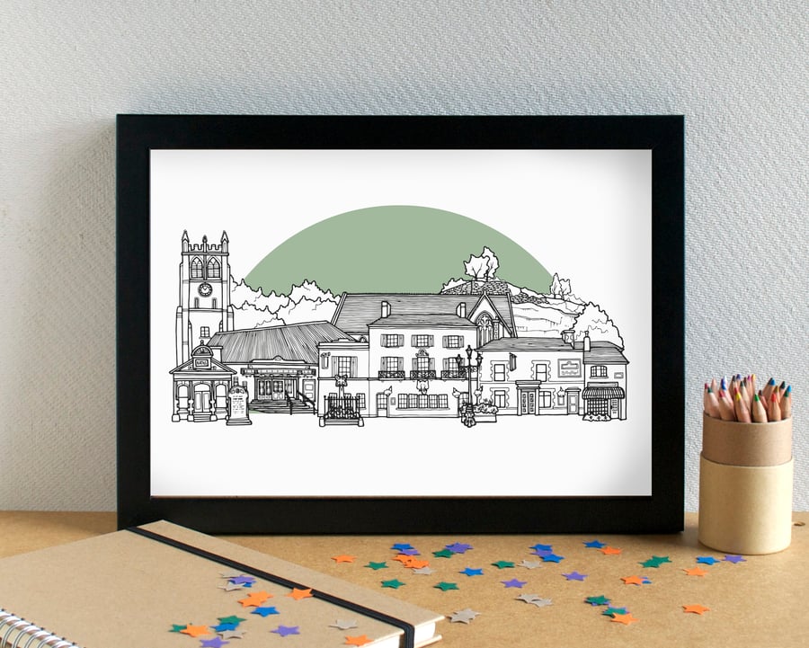 Woolton Village Liverpool Skyline Art Print