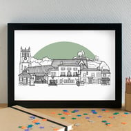 Woolton Village Liverpool Skyline Art Print