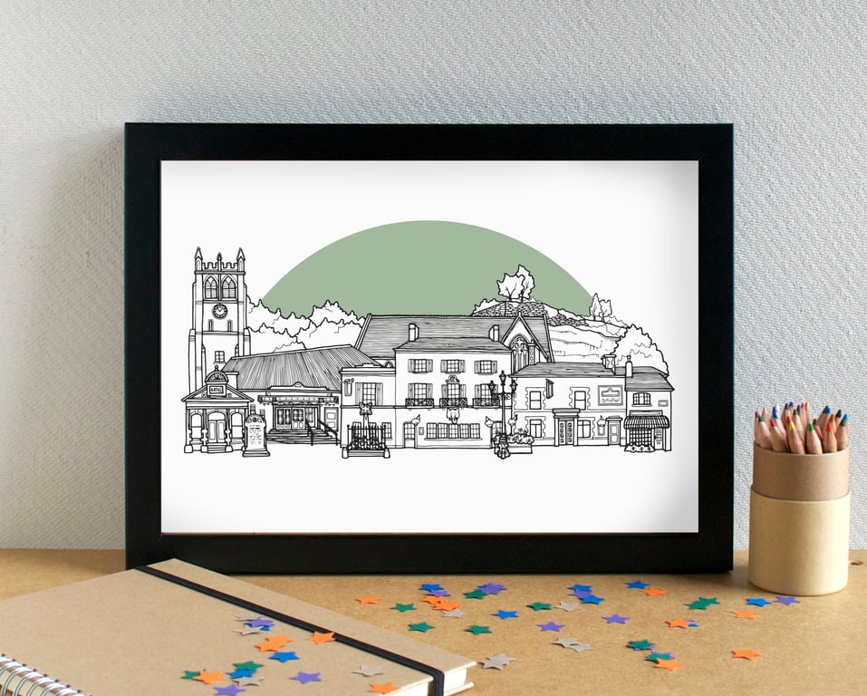 Woolton Village Liverpool Skyline Art Print