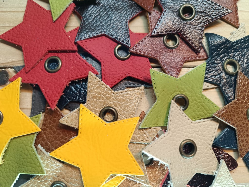 Real leather die cut multicolour star patches 