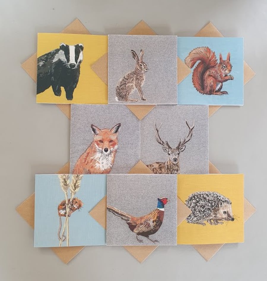 8 'Countryside Animal' greetings cards, blank for your own lovely message.