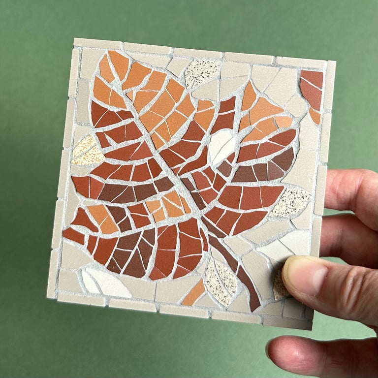 Mosaic Botanical Art - Red Leaf Mosaic Wall Plaque in Grey