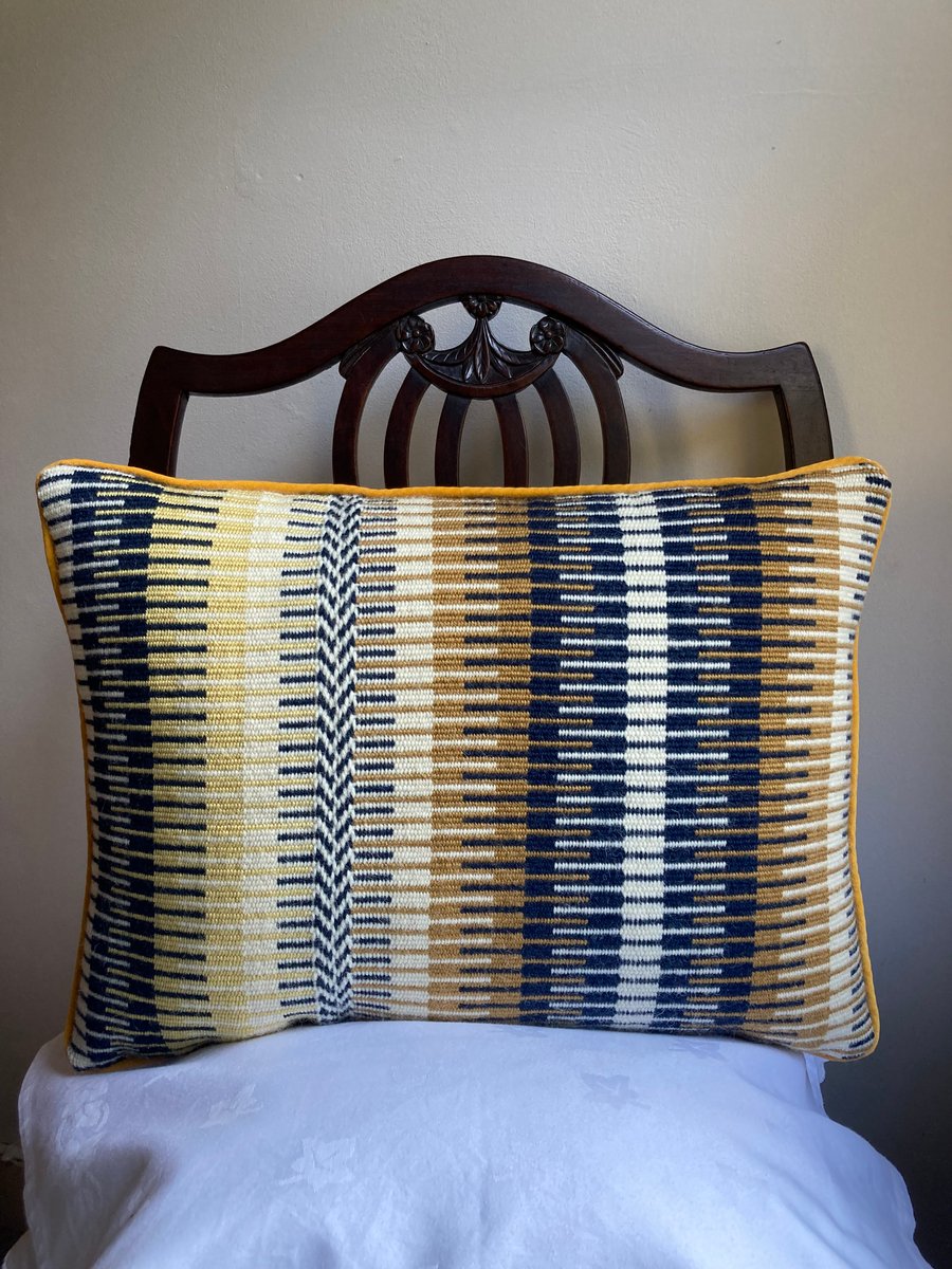 Rosanna cushion: Golden & Midnight Blue. Handwoven in Wales