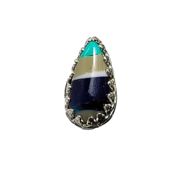 Sterling Silver 925 & Striped Surfite Teardrop Shaped Statement Nose Stud