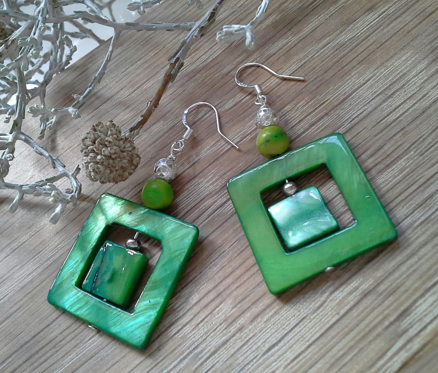 SALE Mother of Pearl & Shell Pearl Earrings Silver Plated