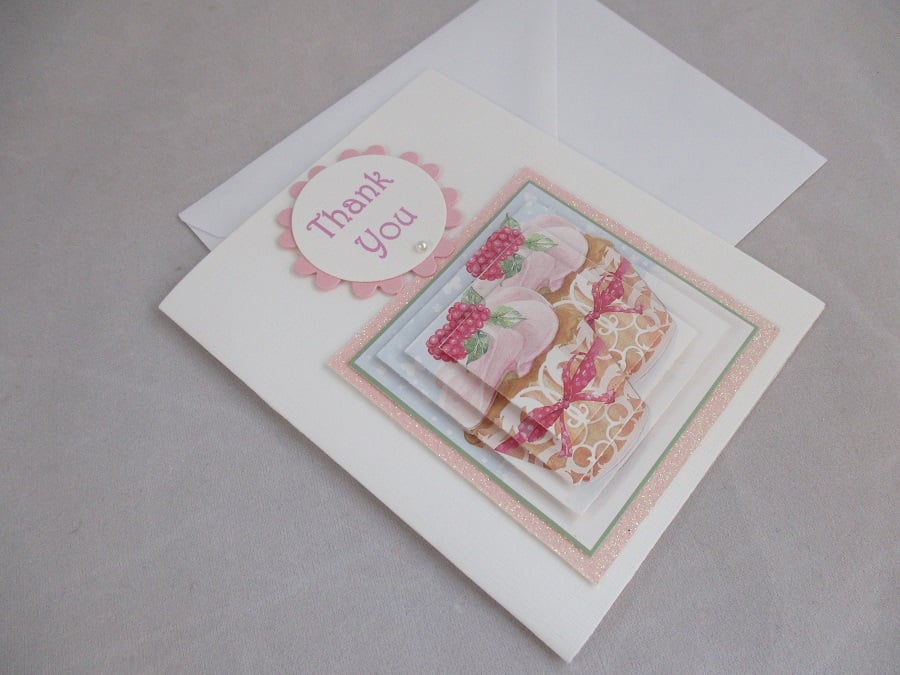 Small  Thank You Card, 3D Cupcake, Handmade