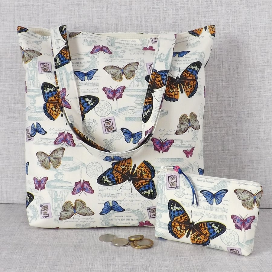Tote bag & coin purse set, butterflies