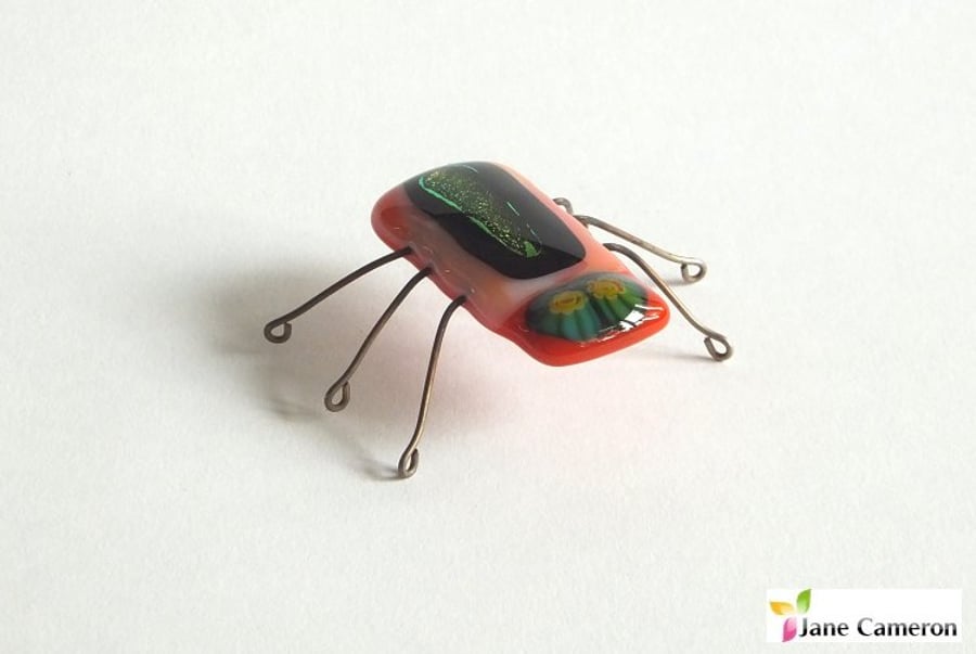 Kiln Bugz! Fantasy Beetle Insect Ornament Decoration in Fused Glass. bugz011
