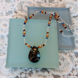 Bronzite & Imperial Jasper Gemstone Pendant Necklace.