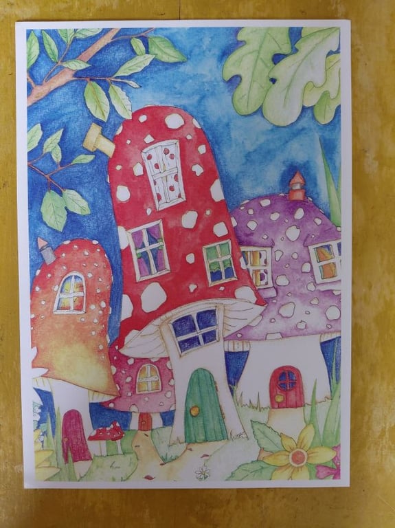 Magical Toadstool Village A4 Print