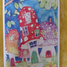 Magical Toadstool Village A4 Print
