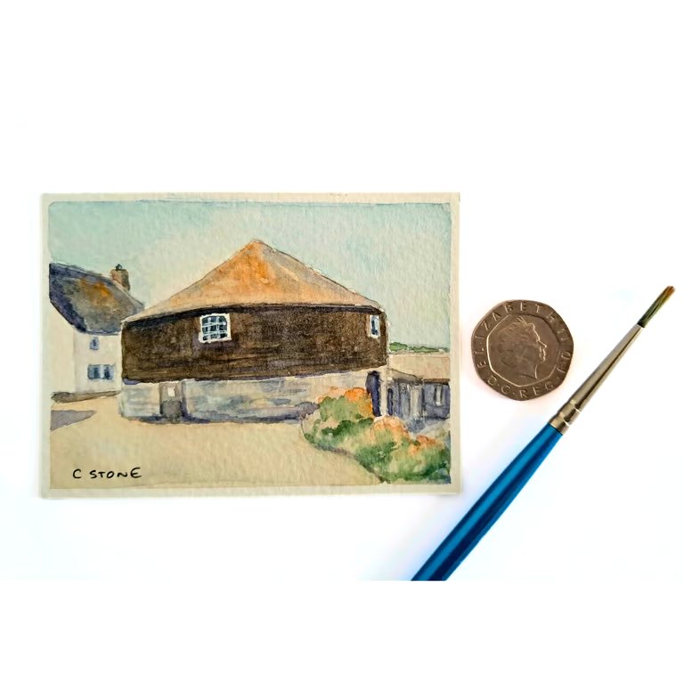Original ACEO Watercolour, Sennen Cove Roundhouse, Cornwall, Miniature Painting