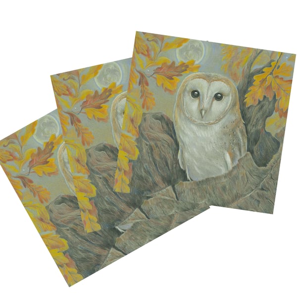 4x Golden Oak Owl Art Cards