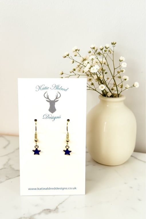 Charm Earrings - Mini Star - Navy