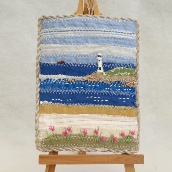 Lighthouse on the Rocks Embroidered Plaque