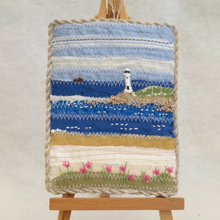 Lighthouse on the Rocks Embroidered Plaque