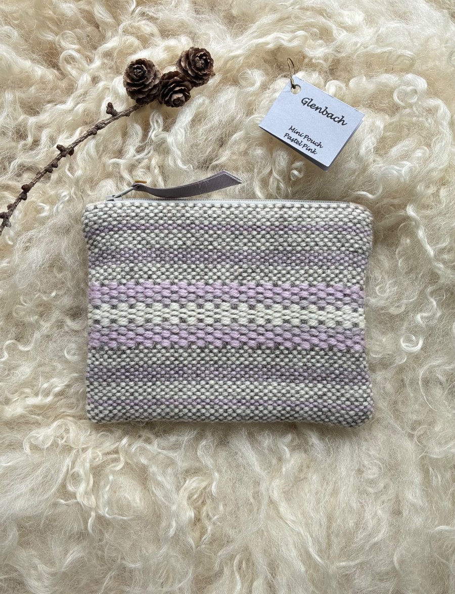 Wool Mini Pouch - Pastel Pink. Handwoven in Wales