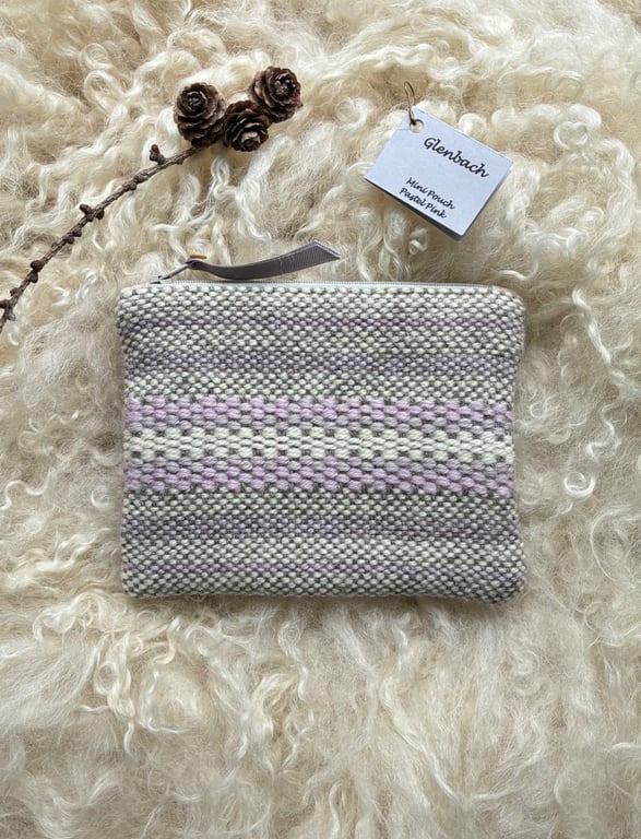 Wool Mini Pouch - Pastel Pink. Handwoven in Wales