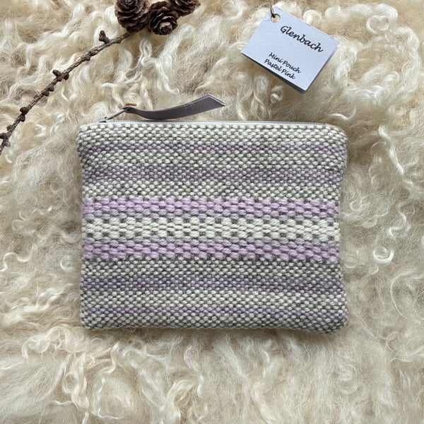 Wool Mini Pouch - Pastel Pink. Handwoven in Wales