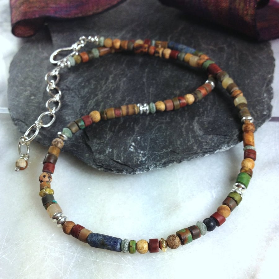 Jasper silver and 18ct gold necklace