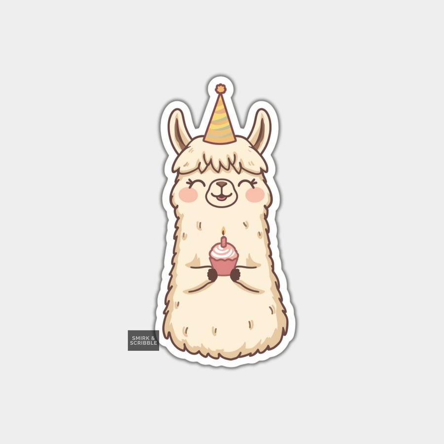 Funny Vinyl Sticker For Adults - Birthday Llama
