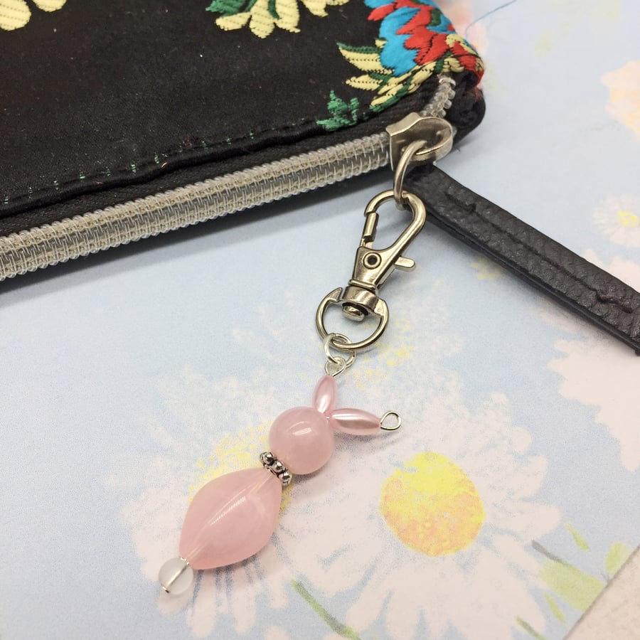 Rabbit keyrings in pink or mint green bag charms spring gifts animal lover