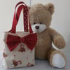 Little Girls Cream Tote Bag With Teddy  Bears Bows Hearts Stars Button Bow