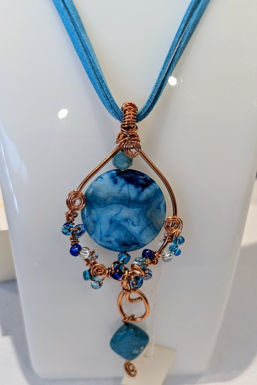 Non-tarnish Copper Turquoise Marble Agate pendant (N478C)