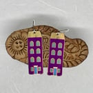 Tall Purple House Recycled Tin Earrings with Silver Hooks