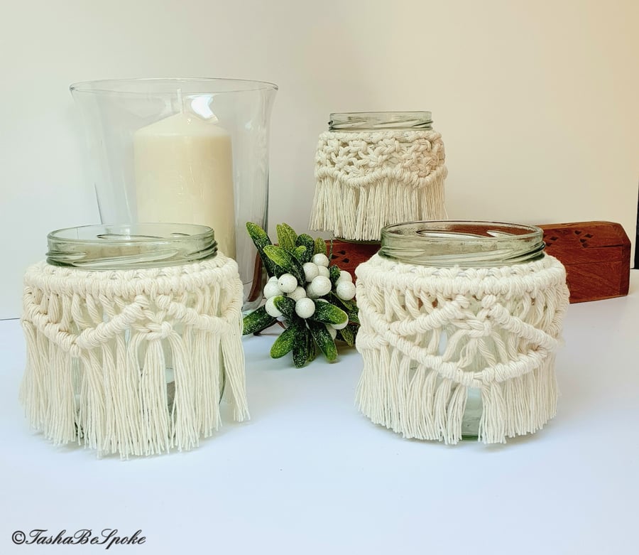 Macrame cover jar, Macrame candle holder, Macrame vase, Rustic Wedding Decor
