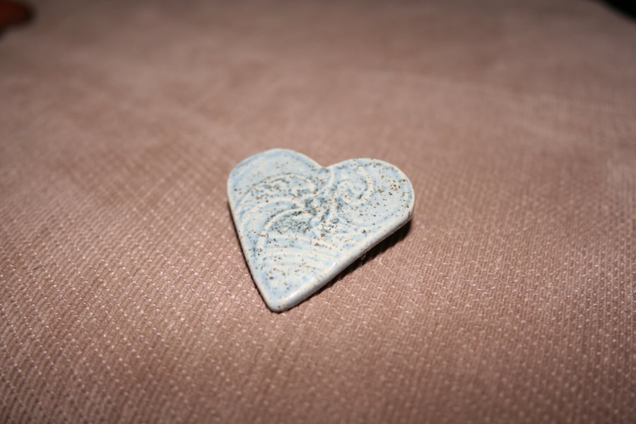 Handmade Heart ceramic blue brooch mothers day gift