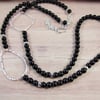 Long Sterling Silver and Black Onyx Necklace - Extends from 24-32 Inches