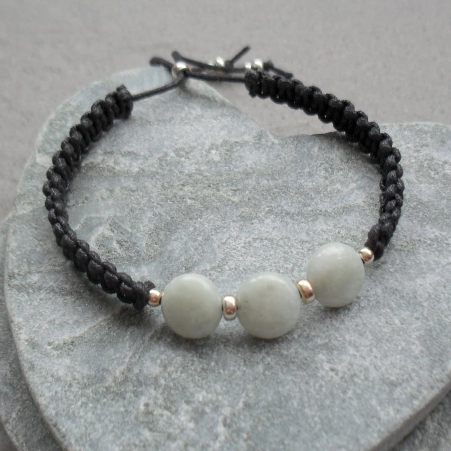 Burmese Jadeite Sterling Silver Macrame Bracele... Folksy