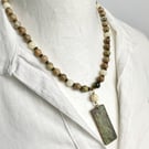 Cow Parsley Mixed Media Art Pendant with Matrix Turquoise
