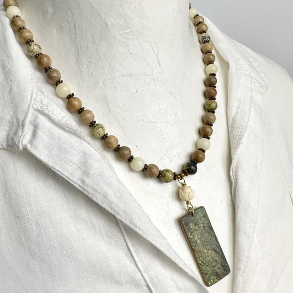 Cow Parsley Mixed Media Art Pendant with Matrix Turquoise