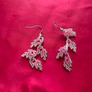 Handmade Pink Beaded Leaf Earrings - Delicate Drop Earrings 