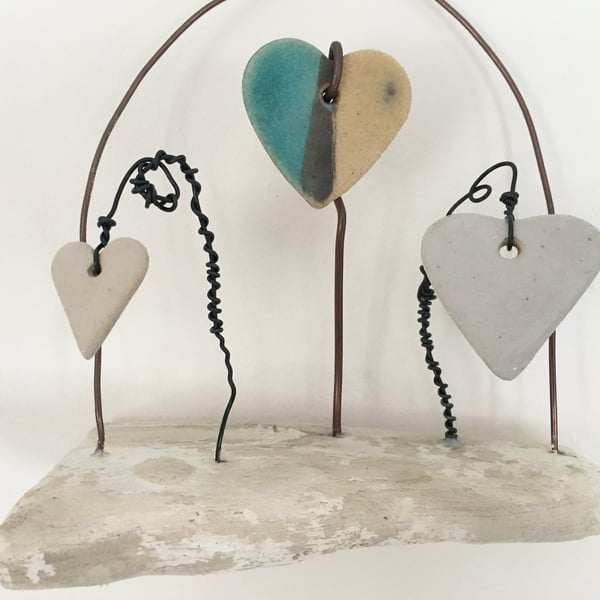 Driftwood wall hanger, pottery hanger, wire art, wire sculpture, home decor