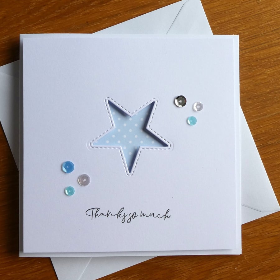 Blue and White Polka Dot Star Aperture Thank You Card
