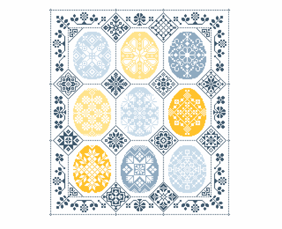 133A - Cross Stitch pattern Quaker motif Easter Egg sampler with Spring flowers