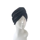 Black Patterned Vintage Style Twist Turban Hat Soft Elastic Velvet Head Wrap
