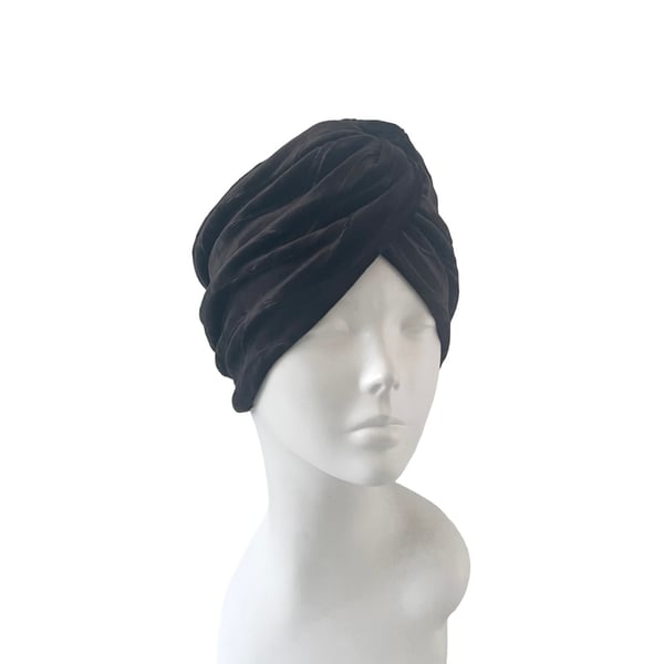Black Patterned Vintage Style Twist Turban Hat Soft Elastic Velvet Head Wrap