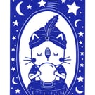 Lino Print - Clairvoyant Cat