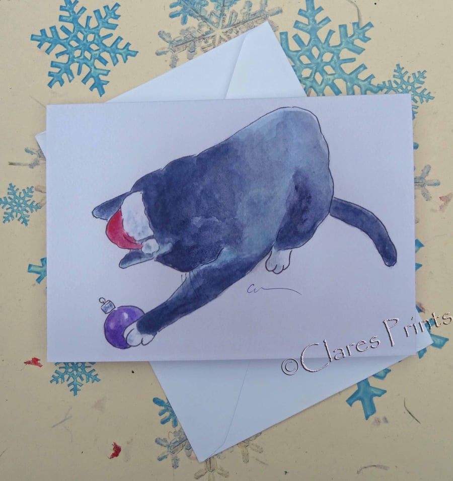 Christmas Cat 2 Greeting Card From my Original Painting