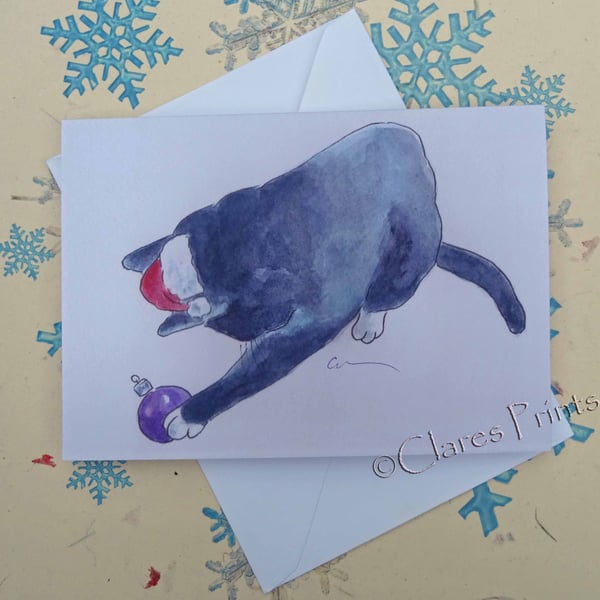 Christmas Cat 2 Greeting Card From my Original Painting