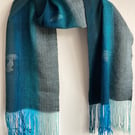 Deep Blue Sea Handwoven Herringbone Merino and Silk Scarf