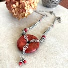 Statement Red Coral and Sterling silver necklace